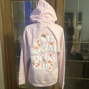 Anti Social Social Club Light Pink Hoodie with Floral Design